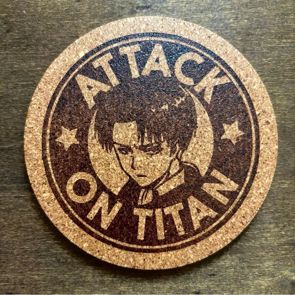 Attack On Titan Levi Ackerman Laser Engraved Cork Coaster